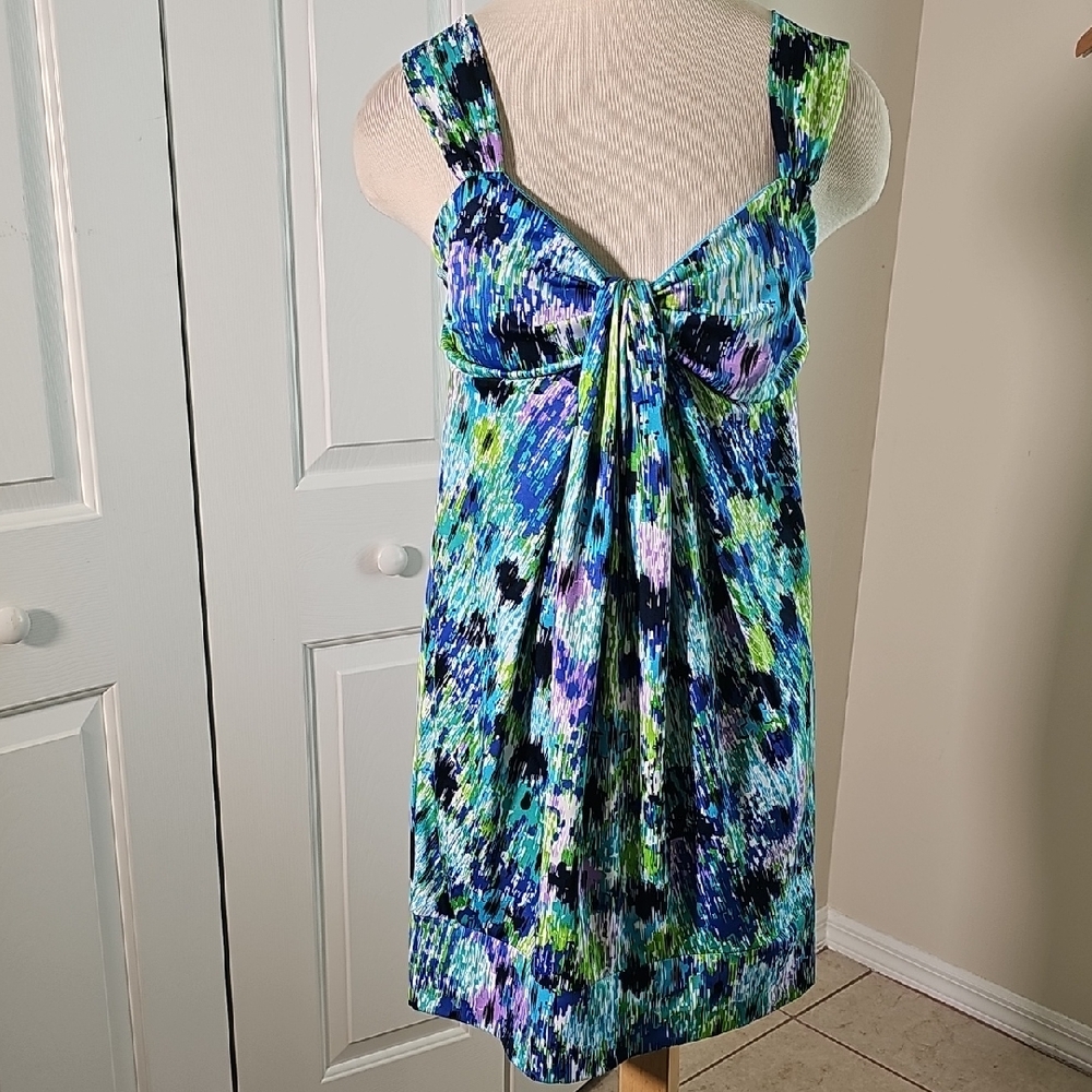 Vibrant Multicolor Sleeveless Dress With Built In Bra. Beach Pool Travel. Large